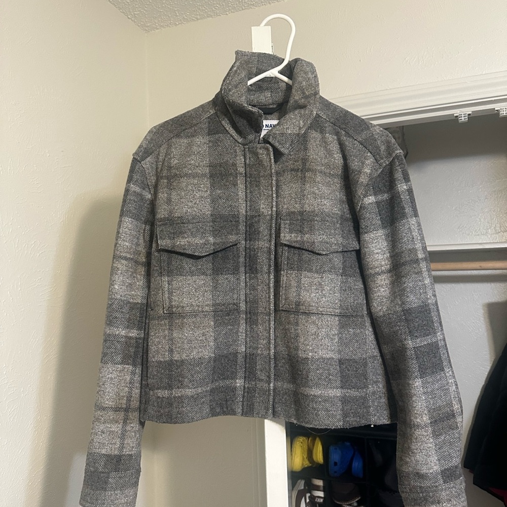 Old Navy Charcoal Plaid Utility Jacket